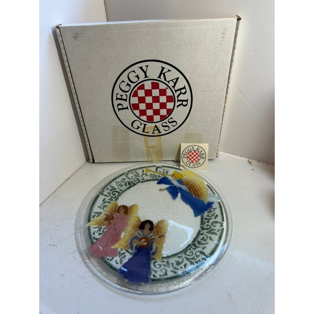 Peggy Karr fused glass angels plate 8 inch Christmas musical celestial art glass